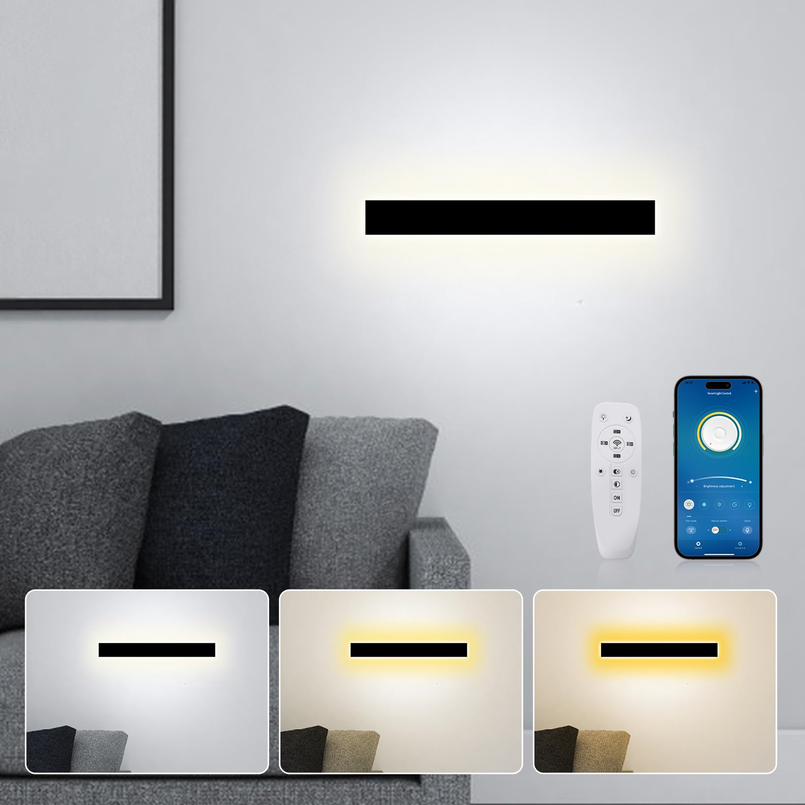 SUCIKORIO LED Wall Lights Indoor 40cm, Modern 3000-6500K Dimmable 5%-100% Up Down Wall Lamp Sconce Lights 15W Led Wall Lights with APP and Remote Control for Bedroom, Living Room — image 1
