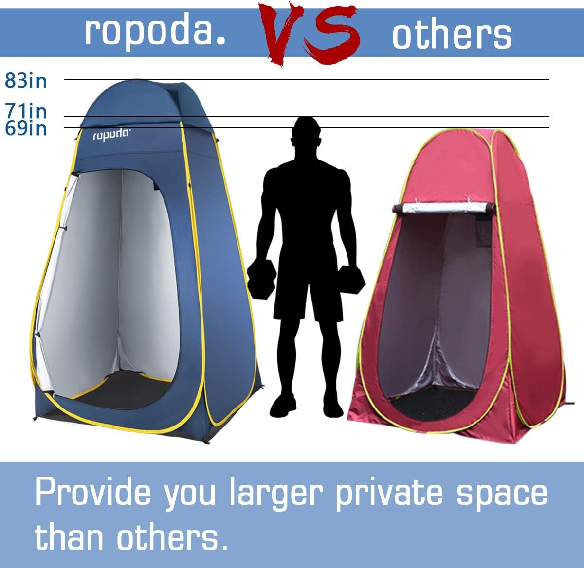 ROPODA Pop Up Tent 83inches x 48inches x 48inches, Upgrade Privacy Tent, Porta-Potty Tent Includes 1 Removable Bottom, 8 Stakes, 1Removable Rain Cover, 1 Carrying Bag : Sports & Outdoors
