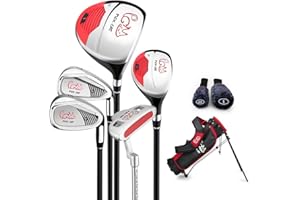 PGM Junior Golf Club Complete Set for Children Kids, 5 Golf Clubs with Stand Bag and 2 Headcovers for Boys & Girls, Right Hand