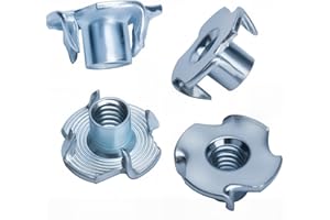 PIOLEACKFLEW 1/4"-20 T-Nuts (100 Pack), T-Nut 4 Pronged Tee Nut Zinc Plated Steel, Durable Threaded Insert Tee Nut for Wood, Rock Climbing Holds, Cabinetry,Furniture (1/4)