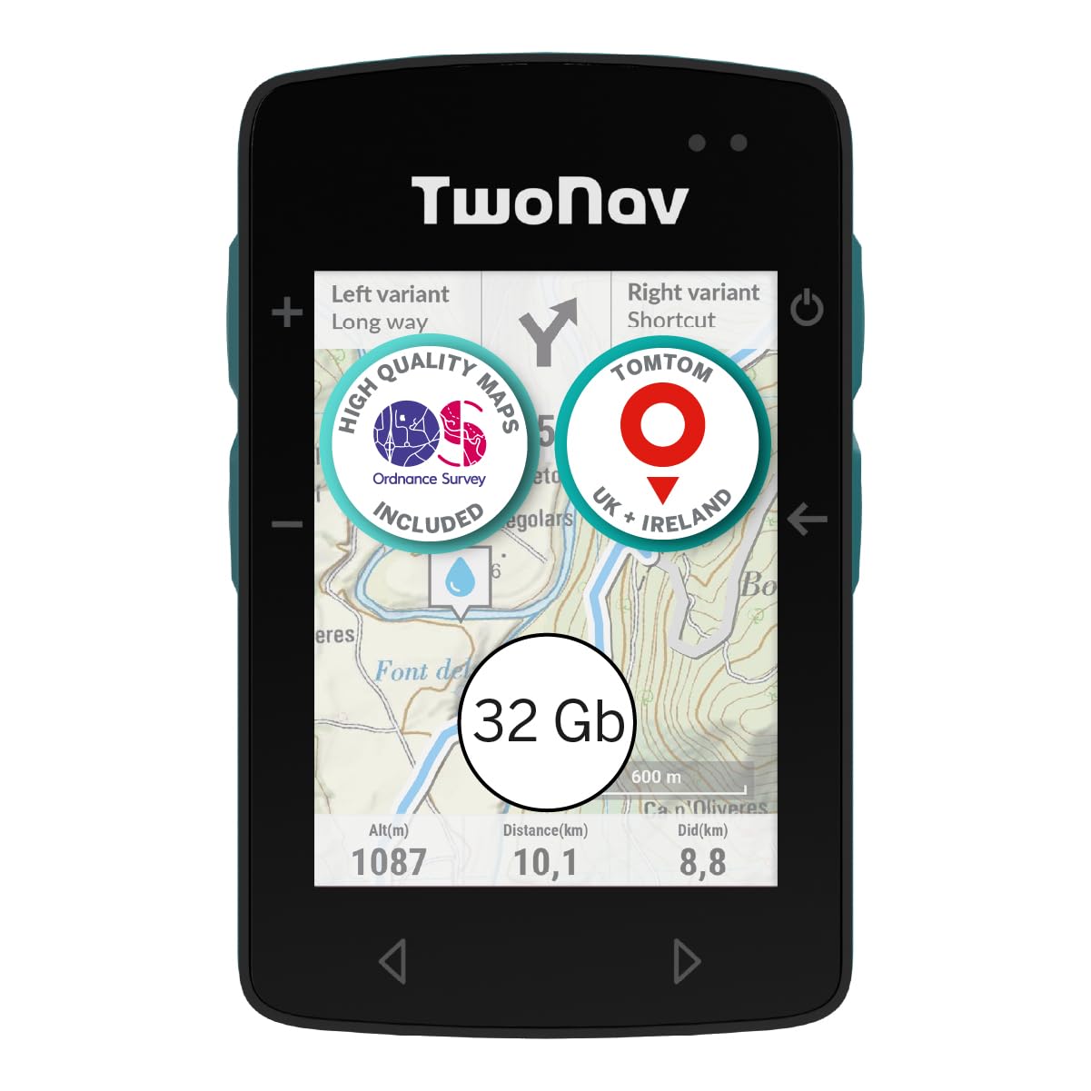 TwoNav Roc (32 GB) + 1 zone of Great Britain Ordance & Survey Topo 1:50.000 map, GPS bike computer with 2.7-inch screen for MTB, cycling, gravel or bikepacking