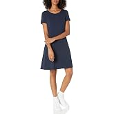 Amazon Essentials Women's Short-Sleeve Scoop Neck A-line Swing Dress (Available in Plus Size)
