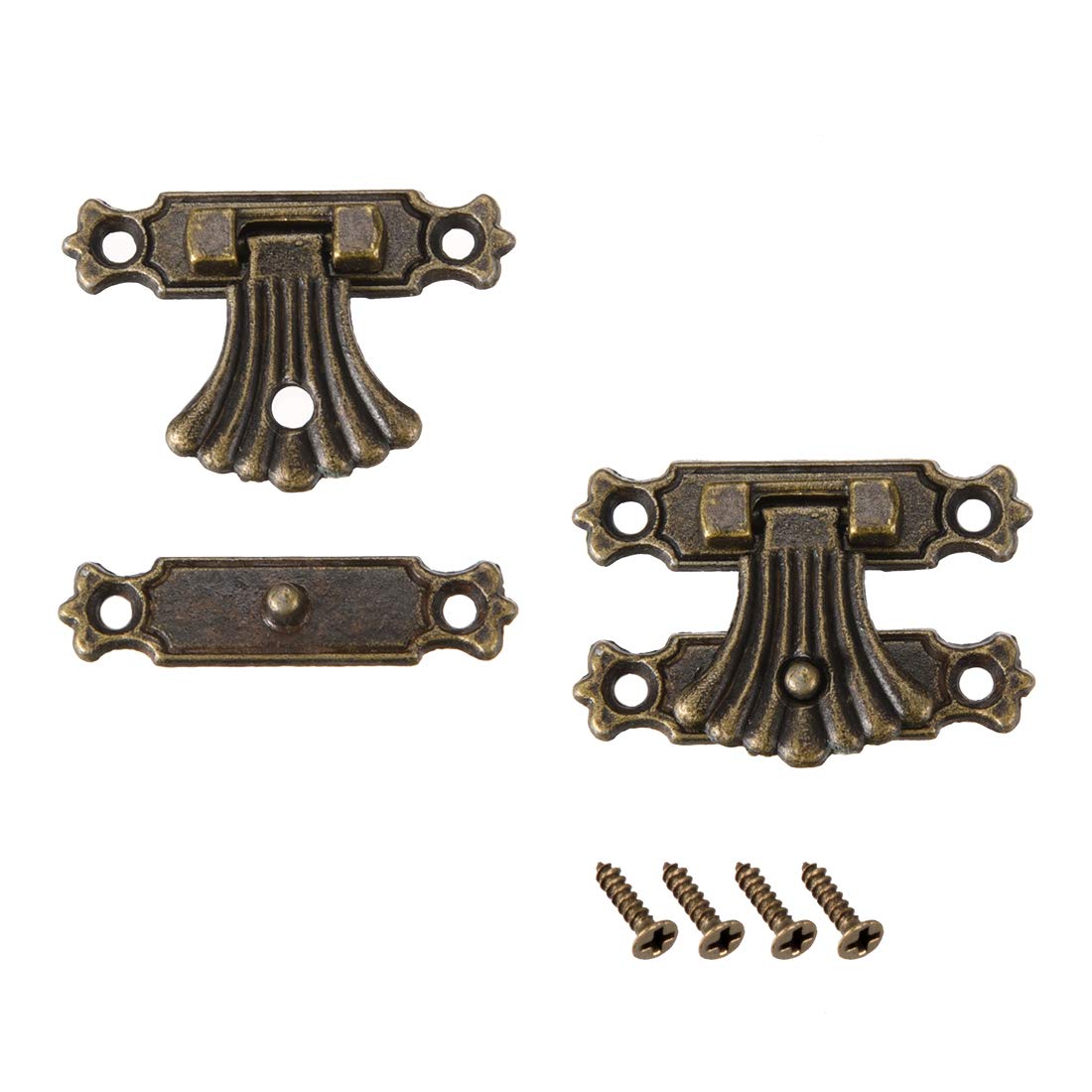 sourcing map 2 Sets Wood Case Chest Box Rectangle Clasp Closure Hasp Latches Bronze Tone 37 x 27mm