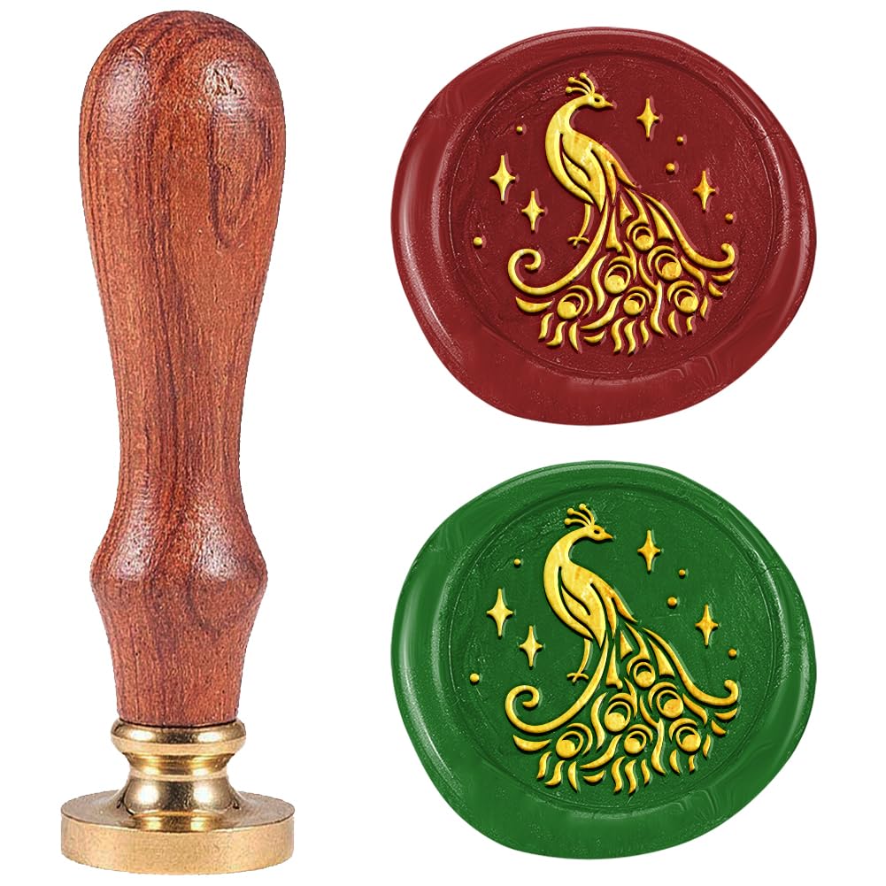 DELORIGIN Peacock Wax Seal Stamp Animals Wax Stamps 25mm Removable Brass Sealing Stamp Head With Wooden Handle Retro Wax Sealing Stamp for Gift Wrap Envelopes Greeting Cards Decoration