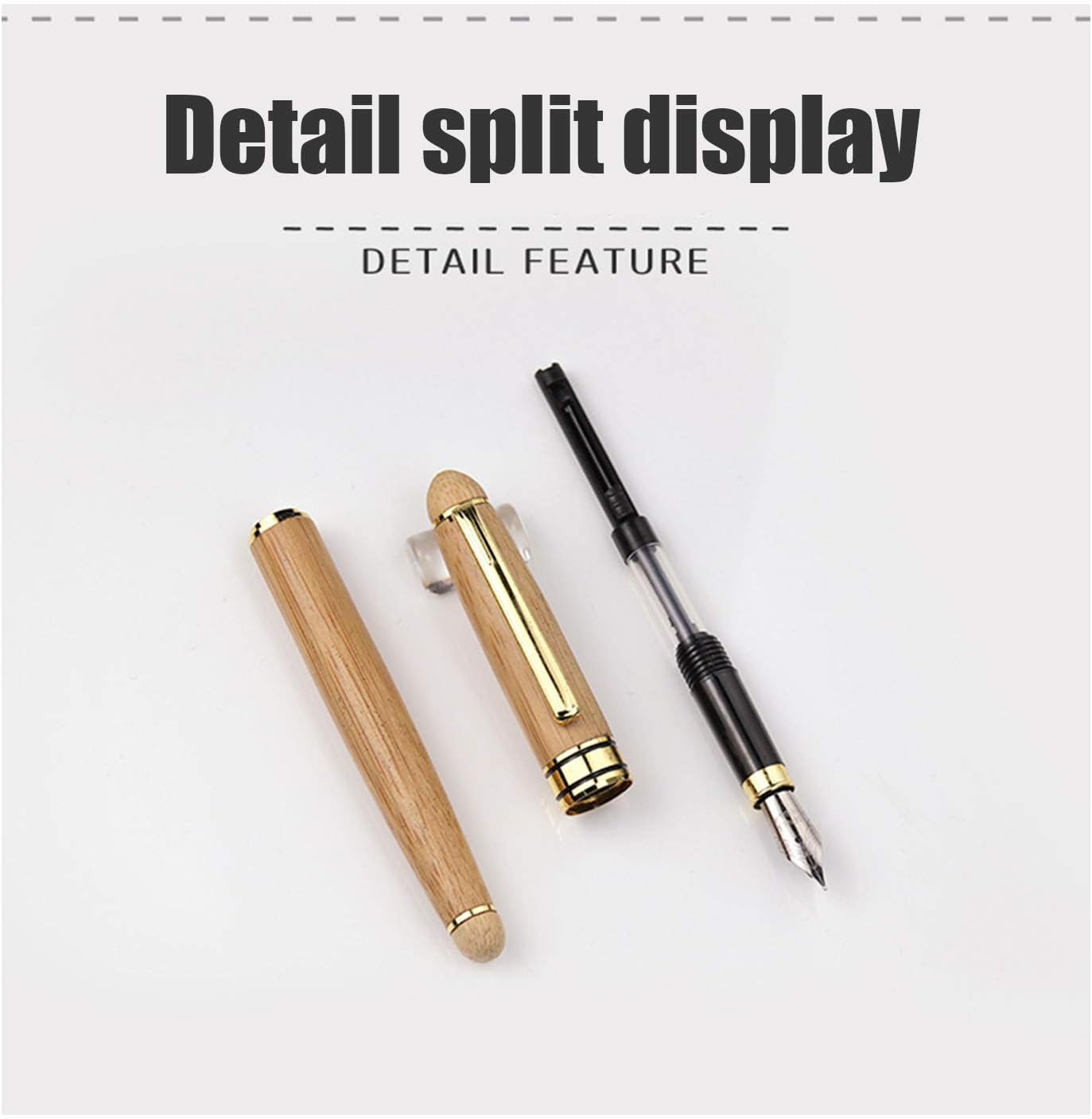 WJUAN Bamboo Fountain Pen Set - Handmade Vintage Wooden Pen with Stainless Steel Nib (14cm) & Gift Box, beige - Image 5