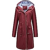 Homgro Women's Hooded Rain Jacket Long Waterproof Raincoat Casual Full Zip Anorak Midi Windbreaker Pockets