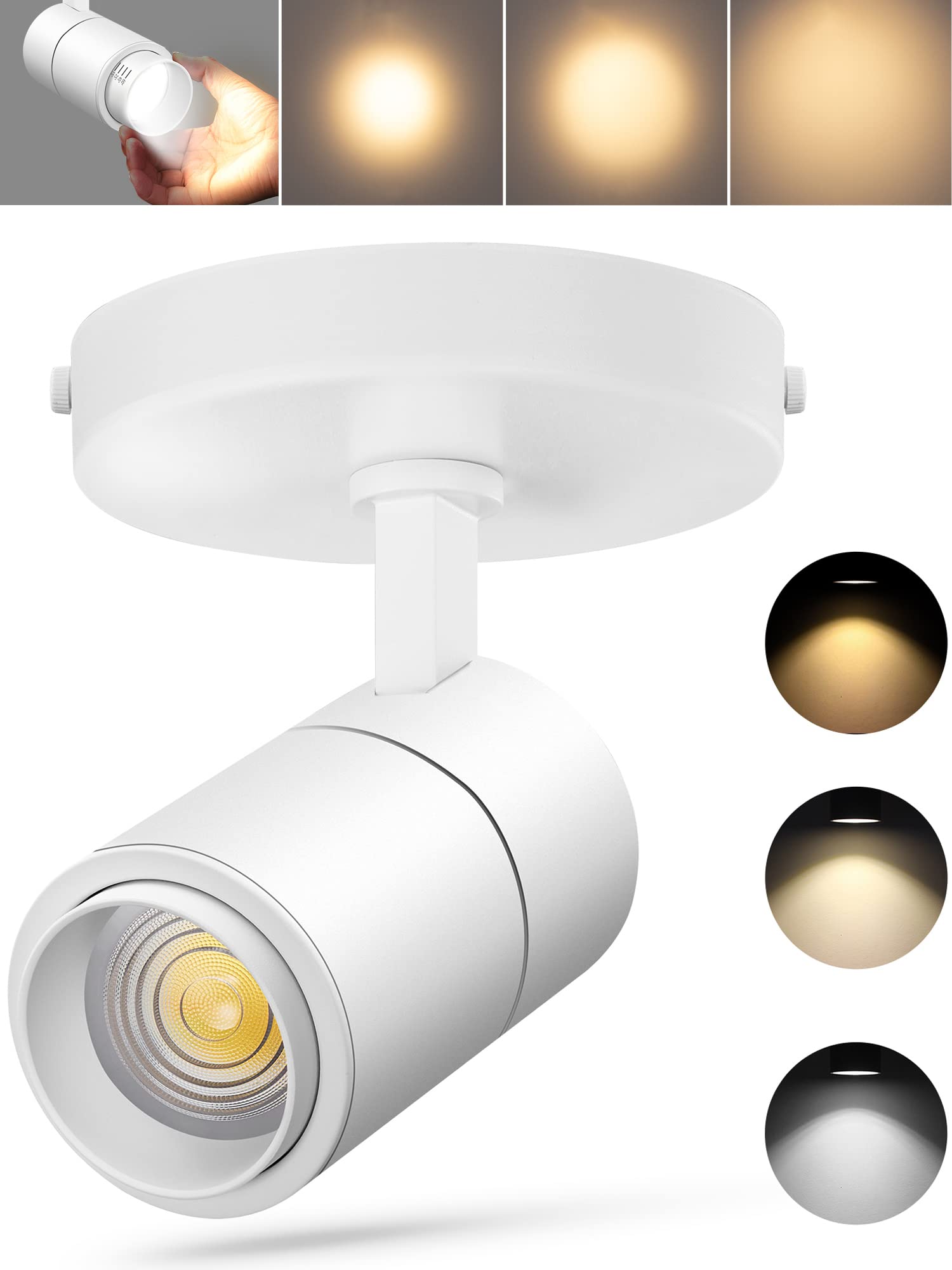 Photo 1 of VANoopee 3-Color Zoomable LED Ceiling Spotlight Flush Mount Adjustable Spotlight Directional Dimmable Spot Lights Indoor Bright Accent Fixture for Living Room Bedroom - CRI90 15-55° 20W 2000lm White