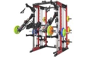 FAGUS H Commercial Smith Machine with Smith Bar, 4000LBS Power Cage Squat Rack with Lever Arm, Leg Press, LAT Pull Down System, Multi-Function Linear Bearing Cable Crossover Machine for Home Gym