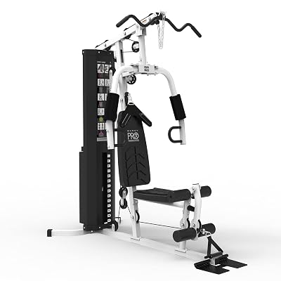 Marcy Home Gym Workout Station, Full Body Exercise and Training Equipment with Leg Press, Cable Pulley, Smith Machine, LAT Pulldown & Weights, White