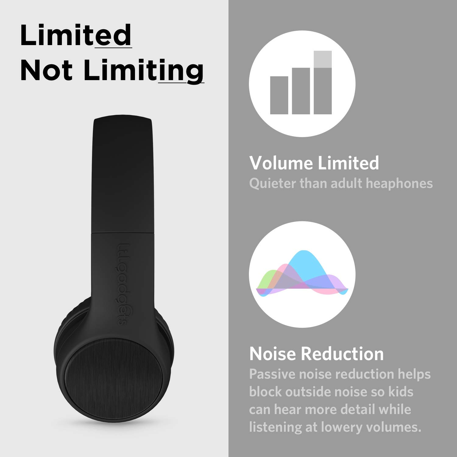 LilGadgets Connect+ Style Wired Black Headphones for Kids with SharePort® Technology, Child-Friendly Foldable On-Ear Headset with Built-in Microphone, Designed to be Comfy Black Car Headphones, Black
