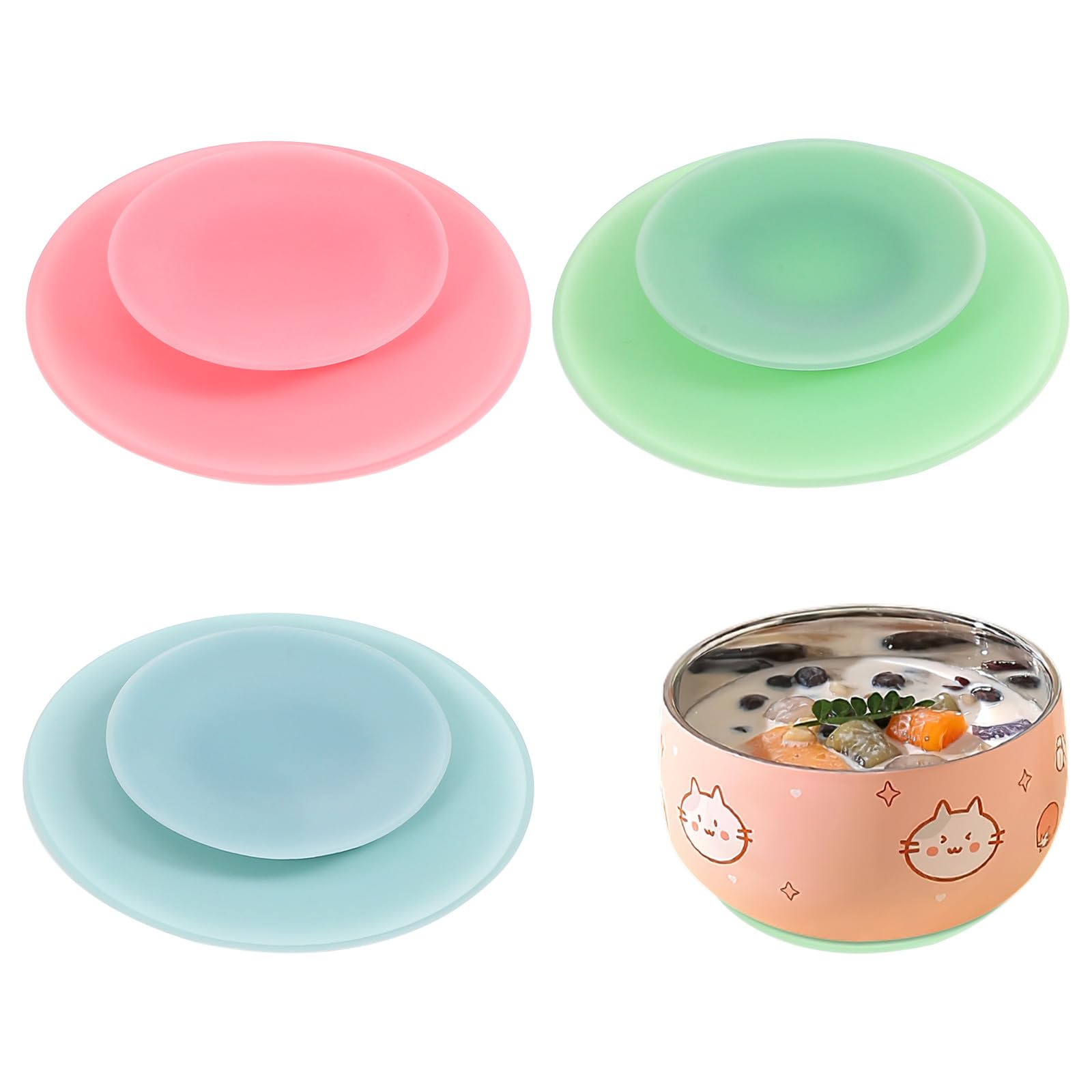 SUPVOX Double-Sided Silicone Suction Pads for Plates Baby and Elderly Non-Slip Reusable Food Plate Holder 3Pcs Portable 3.74X3.74In