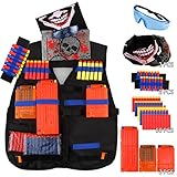 Elongdi Kids Tactical Vest Kit for Nerf Guns N-Strike Elite Series, 50 Refill Darts + 3 Reload Clips + 2 Hand Wrist Band + Protective Glasses + 2 Tactical Mask Tactical Vest for N-Strike Elite Series
