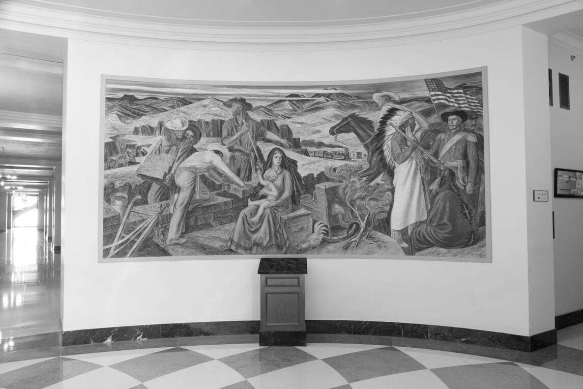 18 x 24 Black & White Canvas Wrap of Mural Consolidation of The West, by Ward Lockwood at The William Jefferson Clinton Federal Building in The Federal Triangle in Washington D.C l j86 2017 Highsmith