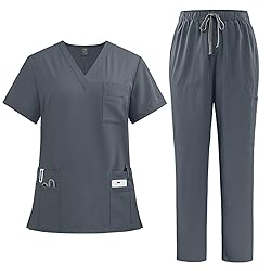 Women Scrubs Set V-Neck Stretch Tops with Pockets