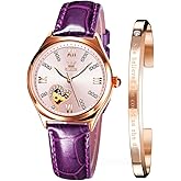 OLEVS Watches for Women Automatic Ladies Watch Mechanical Leather Strap Self-Winding Diamond dial Waterproof