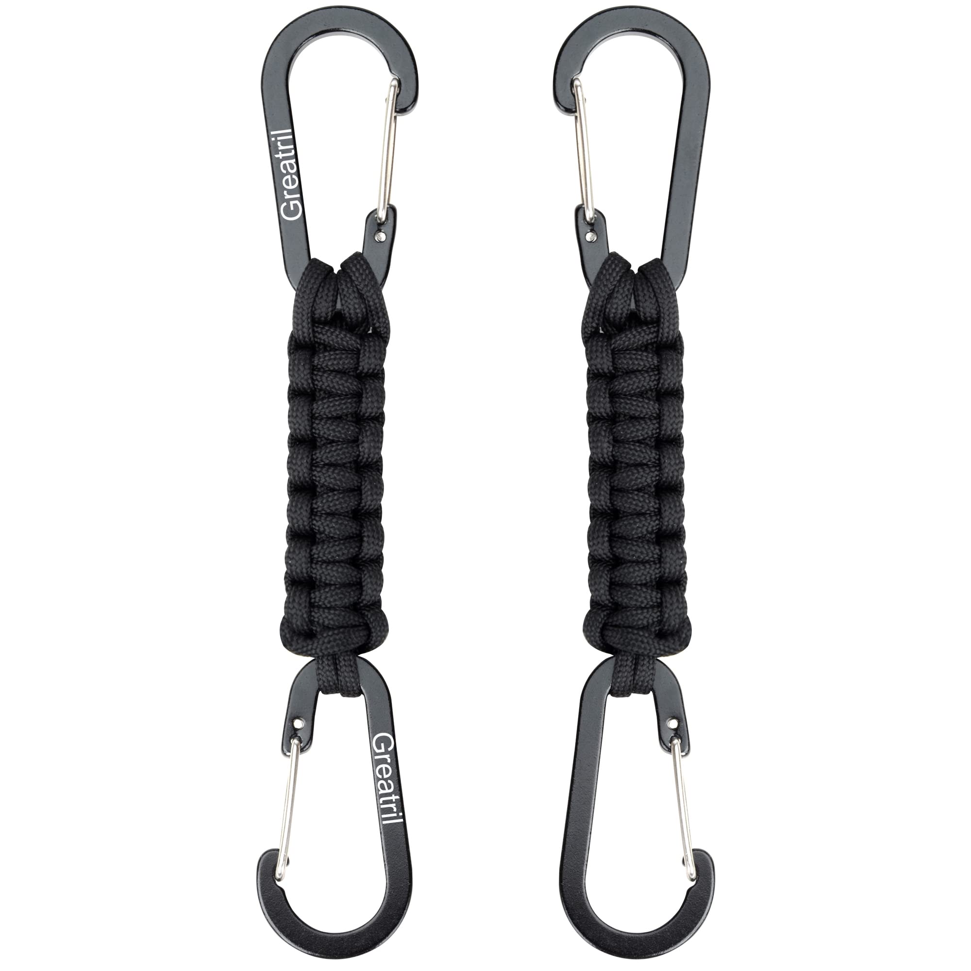 GREATRIL Keychain Keyring with Carabiner Paracord Key Chain Hanger Carabiners Clips for Outdoor Boys/Girls/Men/Women (2 Double Carabiners)