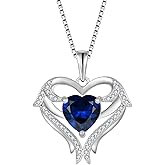 FJ Heart Angel Wings Pendant Necklace 925 Sterling Silver Birthstone Jewelry Gifts for Women