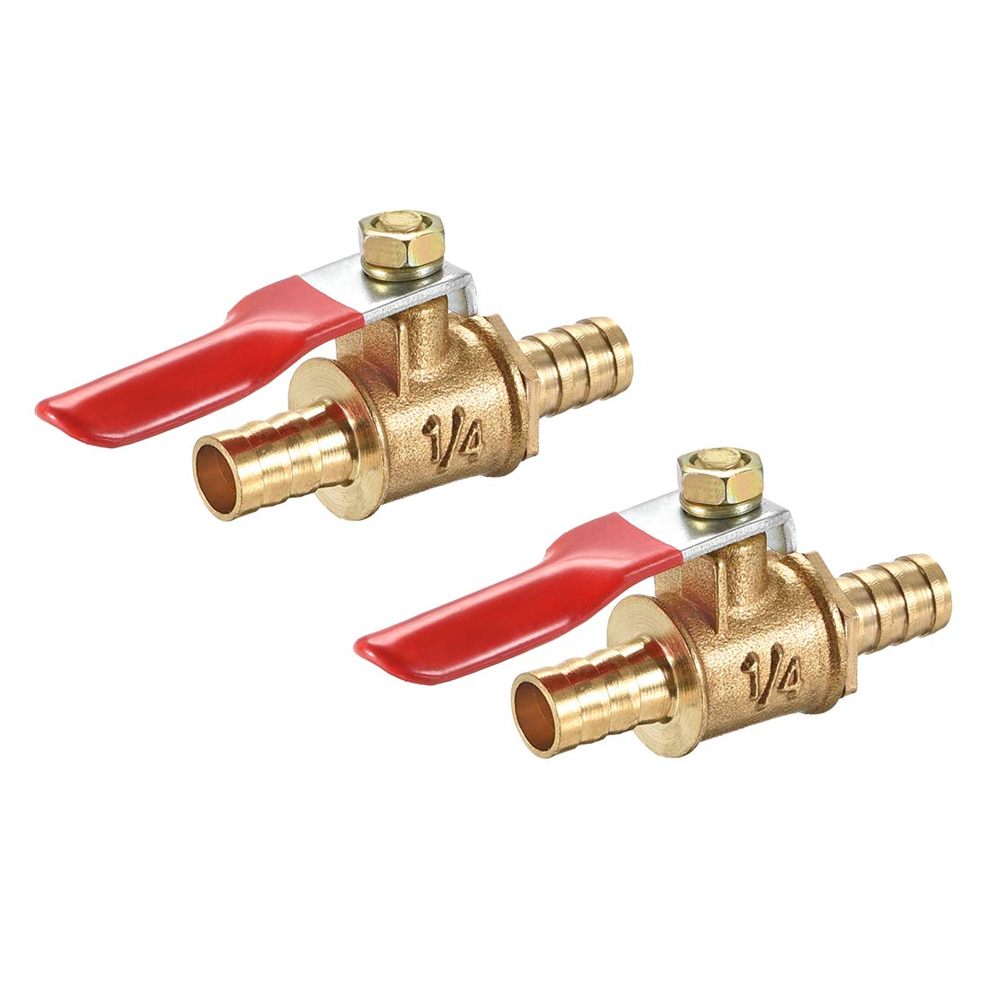 uxcell Ball Valve Shut-Off Valve, 8mm Hose Barb to 8mm Hose Barb, Hose Pipe Tube Fittings, 180 Degree Operation Handle, Brass Valve, Pack of 2