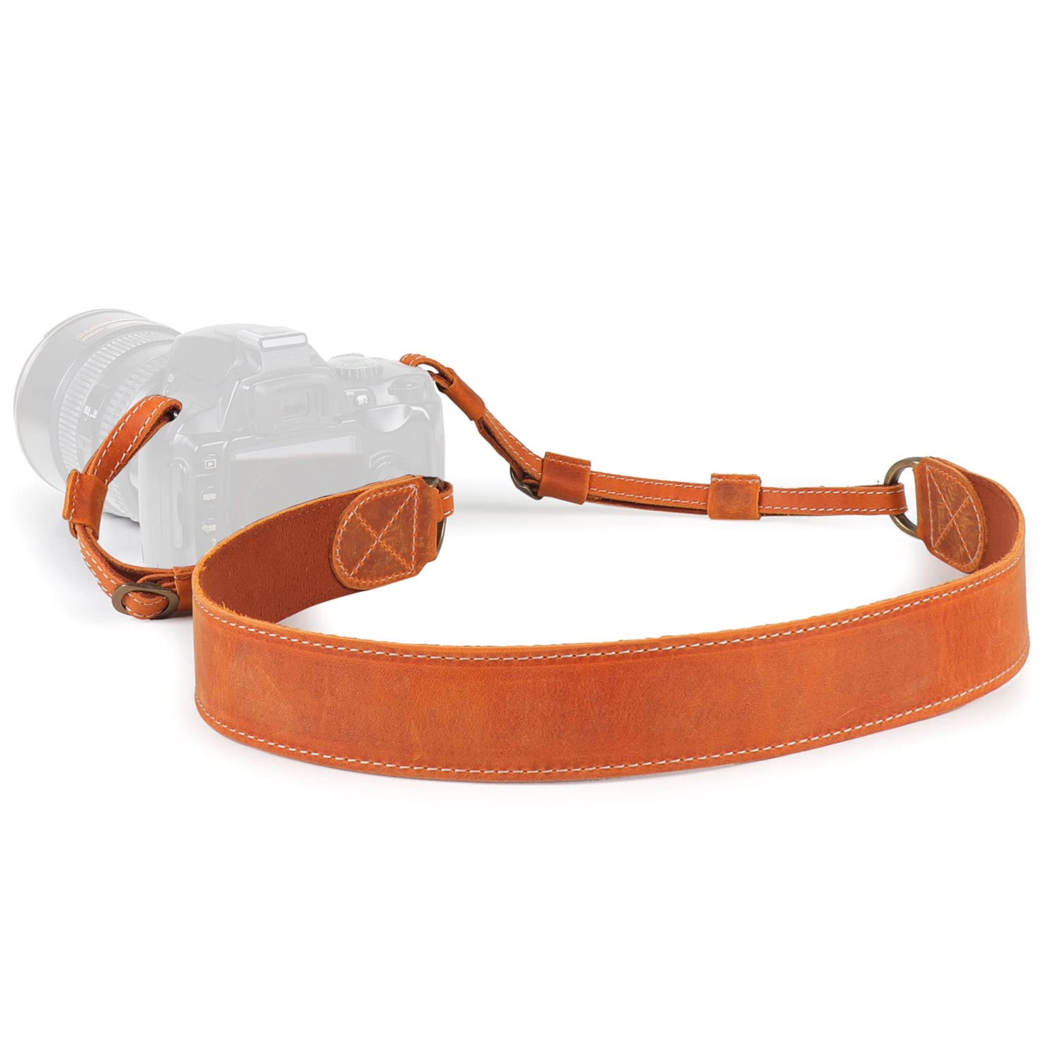 MegaGear MG1999 SLR, DSLR Sierra Series Genuine Leather Camera Shoulder or Neck Strap, Camel