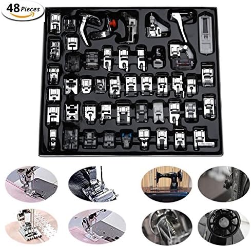 48 Pcs Presser Feet Set with Manual &amp; Case artSew Sewing Machine Foot Kit for Brother, Babylock, Janome, Singer,Elna, Toyota, New Home, Simplicity, Necchi, Kenmore, White (LOW SHANK，SNAP-ON）