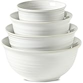 Hasense Ceramic Mixing Bowls, 2.1/1.5/1.0/0.5 Qt, Nesting Bowls for Cooking, Baking, Serving Dishes for Salad, Fruits, Popcorn, Dishwasher & Microwave Safe, Set of 4, Clay-Infused White