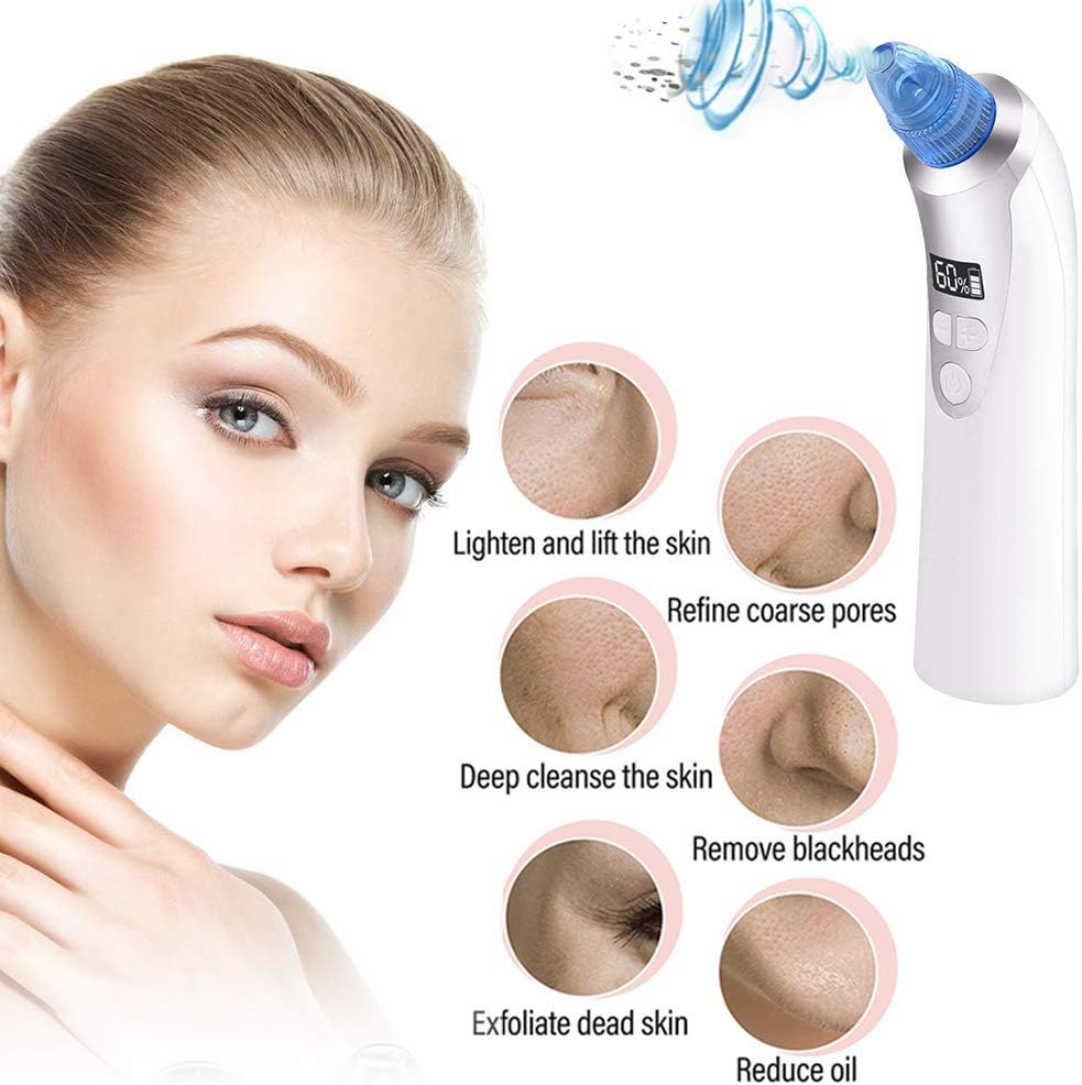 Blackhead Remover Vacuum Electric Pore Cleaner Acne Comedone Suction Extractor USB Rechargeable Microdermabrasion Machine with LED Display for Face Nose Blackhead Whitehead Clean