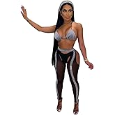 Womens Sexy 3 Pieces Mesh See-Through Bra Underwear Bodycon Pants Party Clubwear Tracksuit Outfits Set