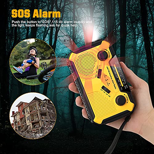 Emergency Radio, 2021 Newest Hand Crank Radio, Portable Solar Emergency Supplies, AM/FM NOAA Weather Radio with LED Flashlight&Reading Lamp, 3000mAh Power Bank for Phone, SOS Alarm for Survival