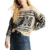Danny D Women Chunky Crochet Knitted Pullover Sweater Long Sleeve Loose Cable Knit Outerwear Tops Fair Isle Sweater
