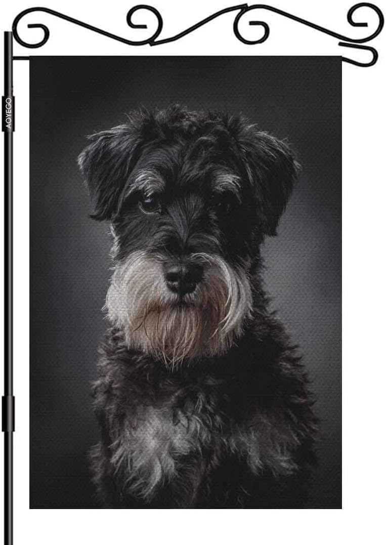 AOYEGO Schnauzer Dog Garden Flag 12.5x18 Inch Vertical Double Sided Dog Portrait on a Dark Grey Background Yard Garden House Flag for Outdoor Indoor Decoration