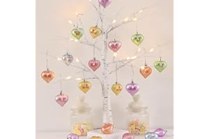 BUNNY CHORUS Valentines Day Decor Lighted Birch Tree with 24pcs Candy Heart Tree Ornaments, Valentine Table Decorations White Birch Tree with LED Lights and Sweet Candy Heart for The Home Wedding Dinner Gifts