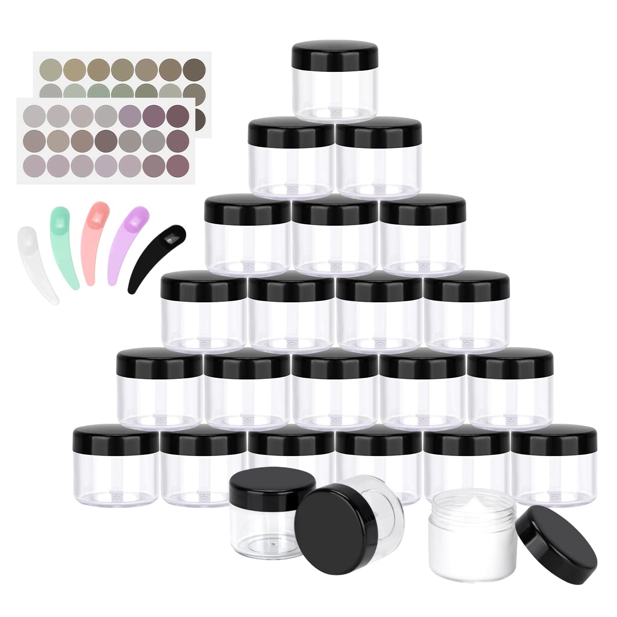 BELICOO 24 Pcs Sample Pots, 20ml Travel Cosmetic Jars with Lids for Women Eye Shadow Nails Powder, Lotion and Creams Storage (Black) — image 1