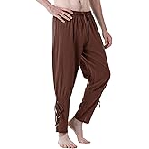 JEMITOP Men's Pure Cotton Vintage Ankle Banded Pants for Renaissance Pirate Viking Medieval Costume