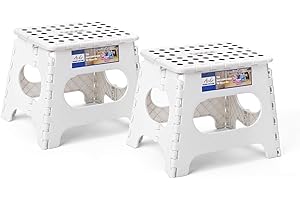 ACKO 11 inch Folding Step Stool Lightweight Plastic Step Stool - 2 Pack - Foldable Step Stool for Adults,Non Slip Folding Stools for Kitchen Bathroom Bedroom (White, 2 Pack)