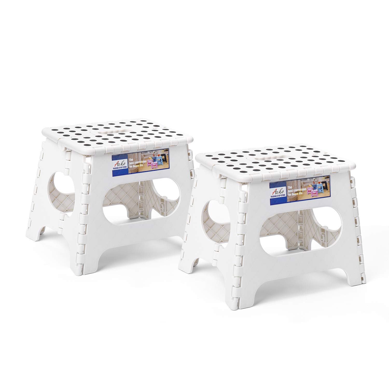 Photo 1 of ACKO 2PACK Folding Step Stool - 11" Height Premium Heavy Duty Foldable Stool for Kids and Adults, Plastic Stepping Stool for Kitchen Bathroom, White
