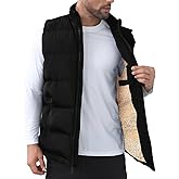 TUVEKE Men's Puffer Vest Sherpa Lined Outdoor Zipper Fleece Vest Warm Sleeveless Men Winter Jackets Water-Resistant M-3XL