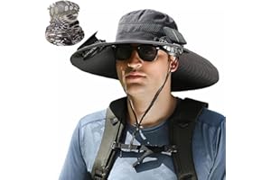 Wide Brim Sun Hat with 2 Solar Fan Sun Bucket Hat for Men Women - 2026 New Outdoor USB & Solar Powered Fan Fishing Hats