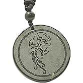 Russia Shungite Necklace, Gem Stone Zodiac Signs Protection Amule, Shungite Pendant,Crystal Protection Amulet,Women and Men Healing Crystals