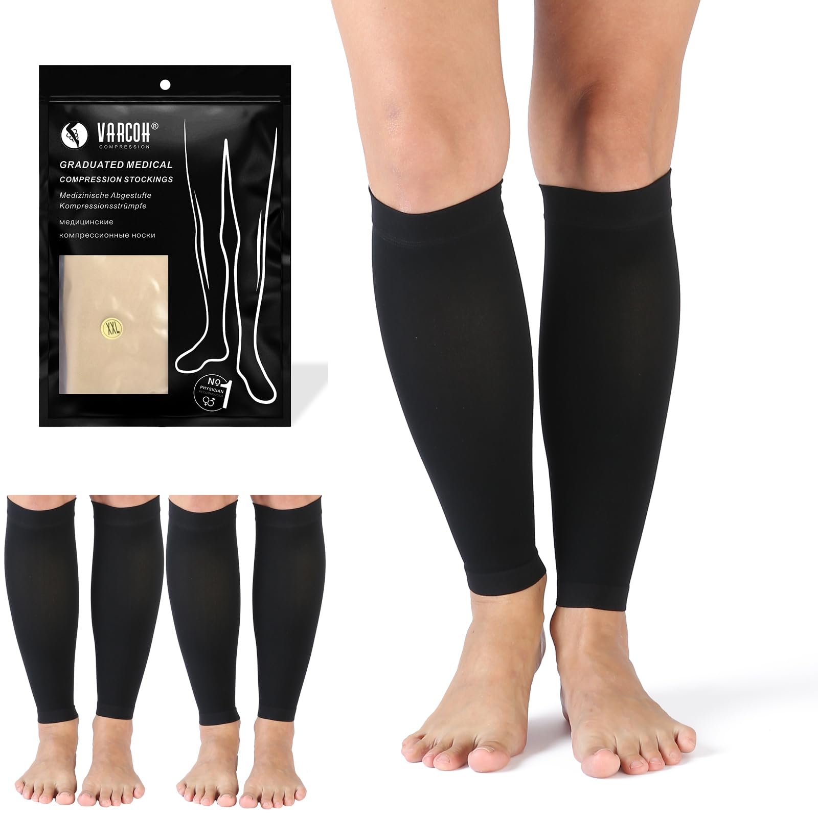 VARCOH Compression Socks For Women ,(2 Pairs)Calf Compression Sleeves Men 20-30 mmHg Firm Support Graduated Varicose Veins Hosiery, Flight Socks for Women Indicated for Swelling , Exercise, Cycling