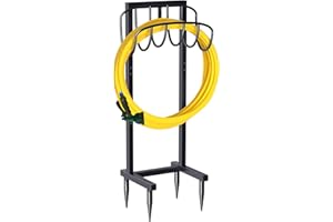 Artigarden Freestanding Garden Hose Holder with 4 Spikes, Heavy Duty Metal Reel Stand Hanger Rack Organizer, Holds Storage 150ft Hose for Outside Yard Lawn, Black