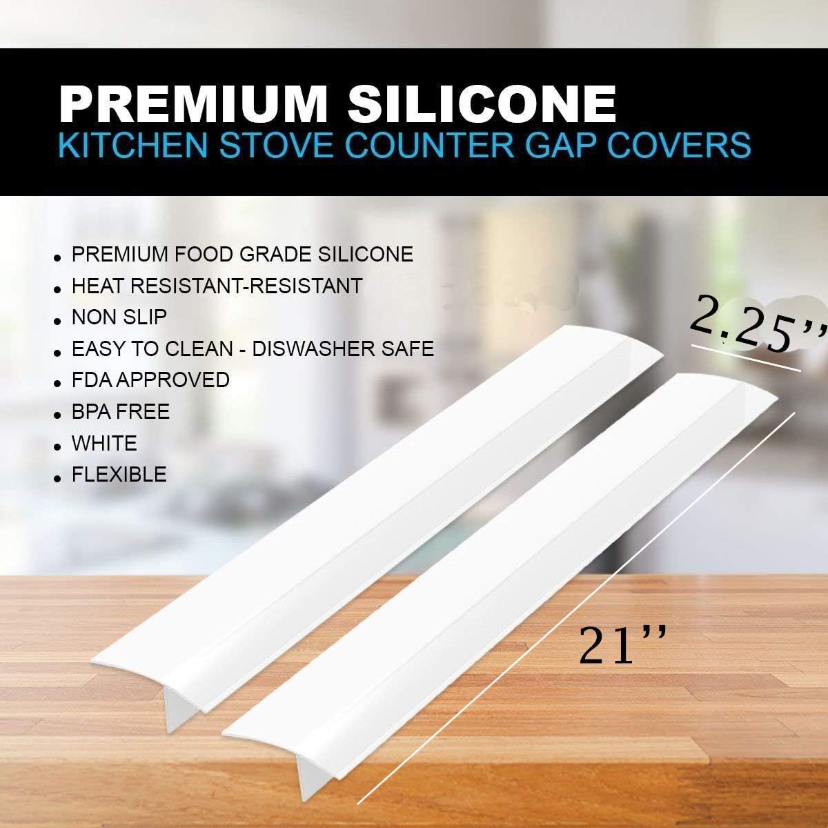 25”/63cm Kitchen Silicone Stove Counter Gap Cover, Easy Clean Heat