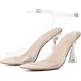 Susanny High Heels for Women Pointed Open Toe Strappy Chunky Block Heels Ankle Strap Stiletto Kitten Heeled Sandals Wedding Bridal Party Prom Sexy Dress Shoes