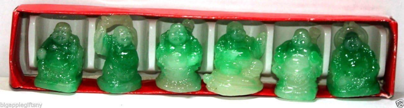 Set of 6 Mini JADE COLOR Feng Shui Laughing HAPPY Buddha Figures & Statue Luck
