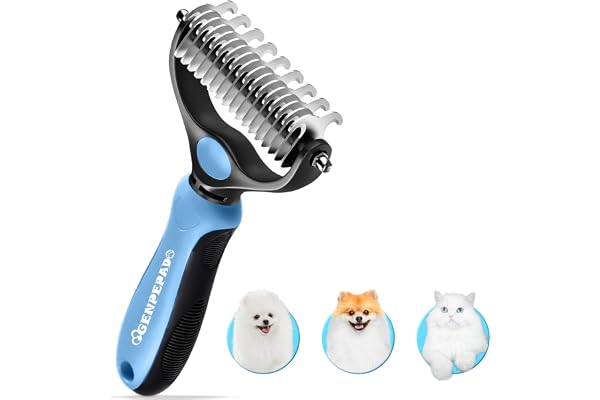 Undercoat Rake for Dogs & Cats, Dematting Comb with Extra Wide Double-Sided Stainless Steel Teeth for Detangling, Deshedding,