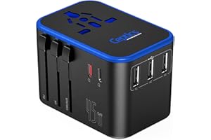 Ceptics Universal Travel Adapter, 45W International Power Adapter with PD & QC 3.0 Dual USB-C, 3 USB Travel Adapter Worldwide, Type I C G A Outlets 110V 220V A/C - EU Euro US UK (11-KU)