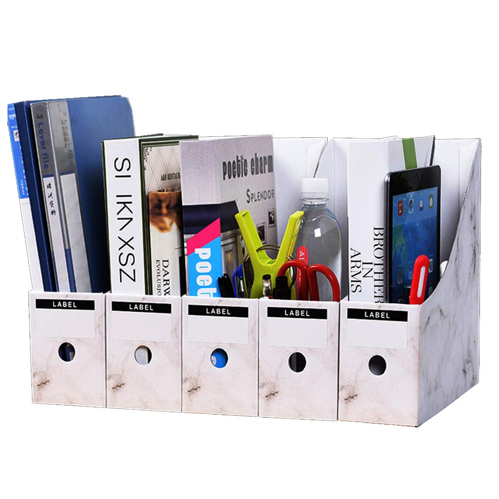 Hggzeg File Magazine Holder, 5 Pack Waterproof Desktop Storage Box A4 Paper Document Organizer for School Dormitory,Office,Home Files Storage (White)