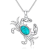 DOLIOX Genuine Turquoise Crab Necklace, Sterling Silver Native American Ocean Summer Pendant Jewelry Birthdays Gift for Women