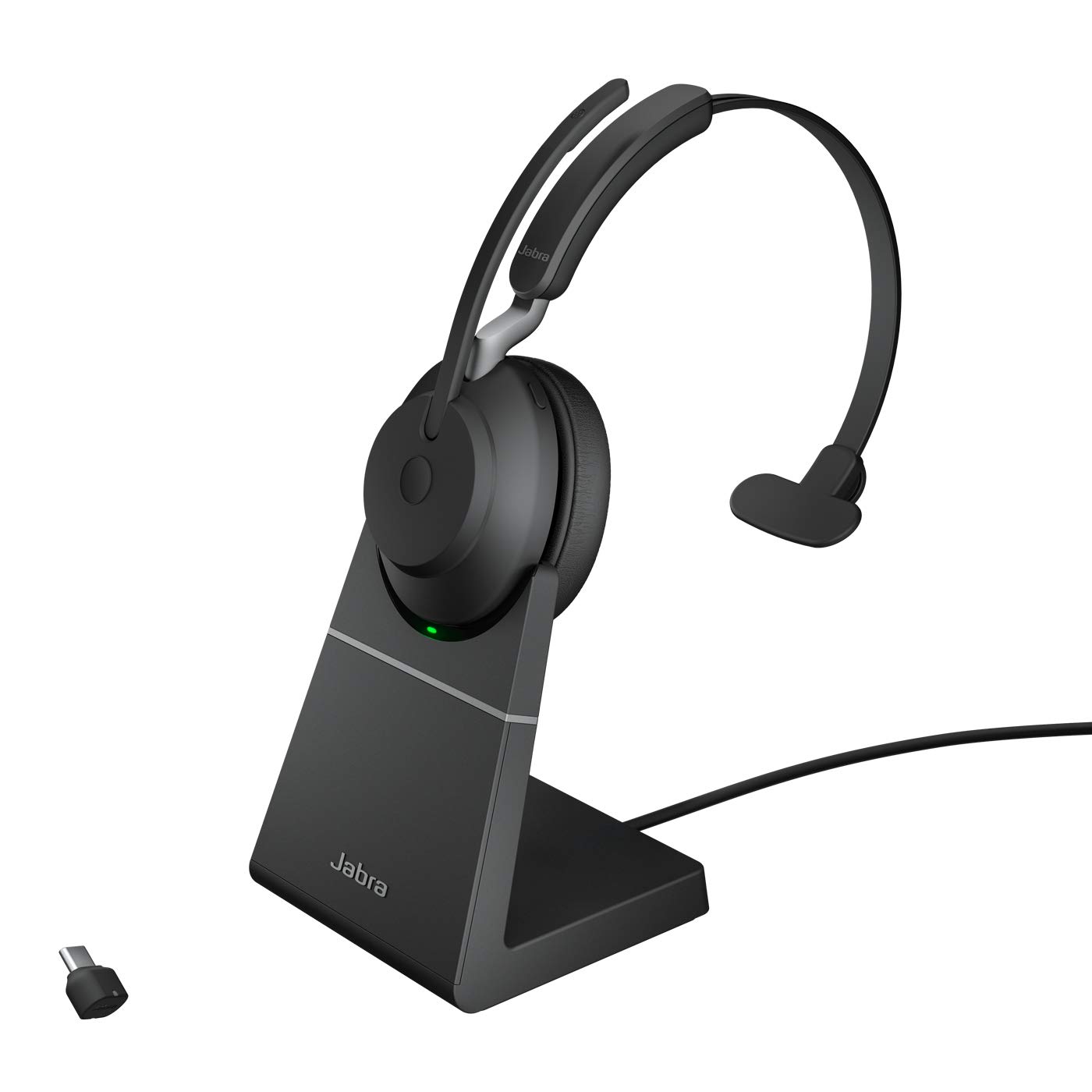Jabra Evolve2 65 Wireless PC Headset with Charging Stand – Noise Cancelling UC Certified Mono Headphones With Long-Lasting Battery – USB-C Bluetooth Adapter – Black — image 1