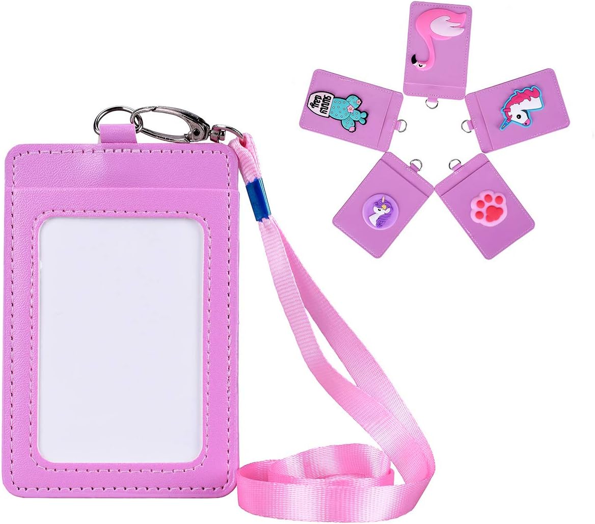 VerteLife 5Pack ID Badge Holder with Neck Lanyard/Strap, Cute Design