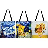 FunisFun 3 Pack Canvas Tote Bag Reusable Grocery Shopping Tote Bag Large Women Shoulder Handbag 3 Designs, 13 X 14 Inch